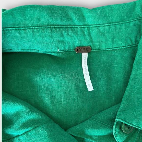 YFB Young Fabulous & Broke Green Linen Shirt Dress Women's Small Boho Beachy - Picture 11 of 12